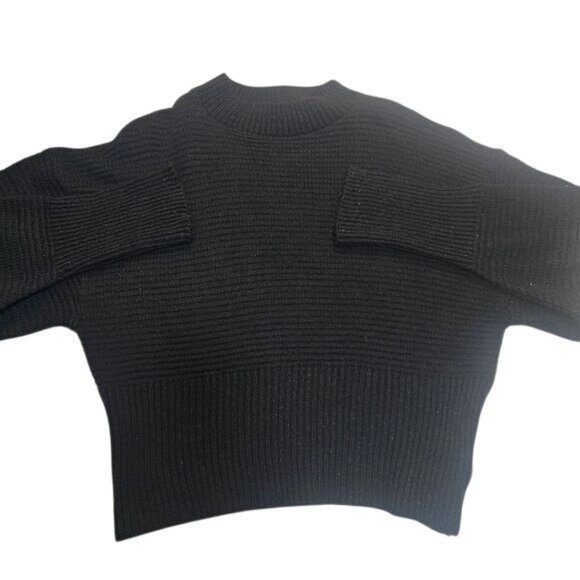 Y2K Express Cropped Sparkly Sweater Sz M Mock Neck Black Silver Chunky Relaxed - Picture 4 of 6